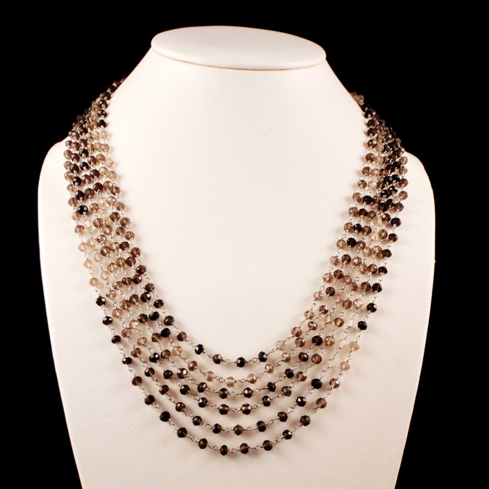 6-strand Smoky Quartz necklace, 18”-21” long